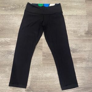Lululemon Wunder Under Crop Leggings Black Colorblock Waistband Size 4 Yoga Pant